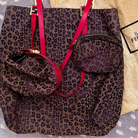 Authentic Vintage FENDI 3 piece set! Mint Condition! Leopard tote, cosmetic bags - Picture 1 of 10